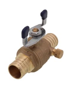 T-2007NL 1" PEX DZR Brass Full Port Ball Valve w/ Drain & Tee Handle
