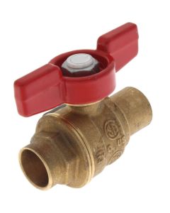 1/2" S-1001T Forged Brass Full Port Ball Valve, T-Handle (Sweat x Sweat)