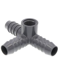 3/4" x 1/2" PVC Barbed Insert Reducing Side Outlet Tee (Insert x FIPT)