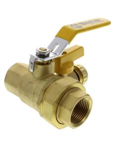 1" Full Port Forged Brass Ball Valve w/ Hi-Flow Hose Drain & Reversible Handle, IPS Union x IPS (Lead Free)