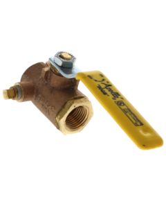 1-1/4" FNPT Bronze 2-Piece Full Port Gas Shutoff Ball Valve w/ Tee Handle & 1/8" Dual Tap