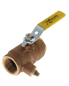 1" FNPT Bronze 2-Piece Full Port Gas Shutoff Ball Valve w/ Tee Handle & 1/8" Dual Tap
