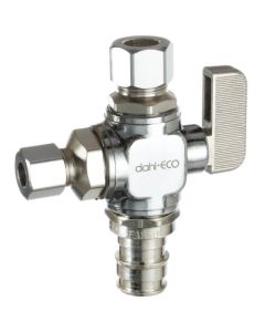 1/2" Expansion PEX x 3/8" x 1/4" OD Comp Straight Dual Outlet Supply Stop Valve, Lead Free (Chrome Plated)