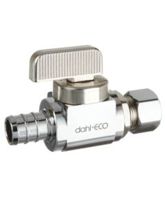 1/2" Pex Crimp x 3/8" OD Compression Straight Stop Valve, Lead Free (Chrome Plated Brass)