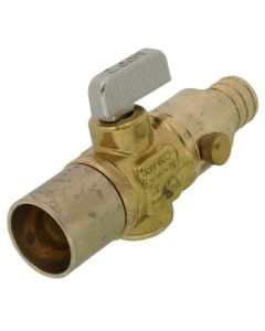 3/4" Female Solder x 3/4" PEX Crimp In-Line Straight Mini Ball Valve w/ Drain, Lead Free (Rough Brass)