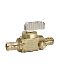 1/2" PEX Crimp x 1/2" PEX Crimp In-Line Straight Ball Valve w/ Drain, Lead Free (Rough Brass)