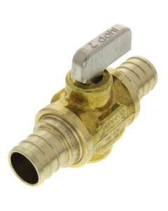 3/4" PEX Crimp x 3/4" PEX Crimp In-Line Straight Ball Valve, Lead Free (Rough Brass)