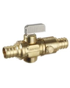 3/4" PEX Crimp x 3/4" PEX Crimp In-Line Straight Ball Valve w/ Drain, Lead Free (Rough Brass)