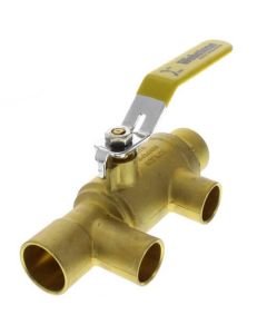 1" x 3/4" Pro-Pal Full Port Brass Ball Valve w/ Reversible Handle, Primary/Secondary Loop Purge Tee (600 WOG)