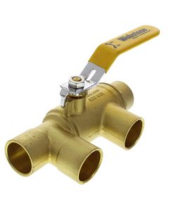 1" x 1" Pro-Pal Full Port Brass Ball Valve w/ Reversible Handle, Primary/Secondary Loop Purge Tee
