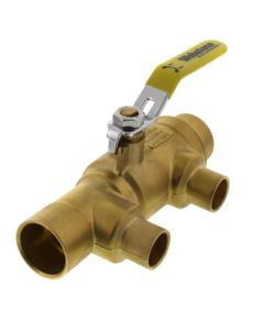 1-1/4" x 3/4" Pro-Pal Full Port Brass Ball Valve w/ Reversible Handle, Primary/Secondary Loop Purge Tee