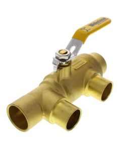 1-1/4" x 1" Pro-Pal Full Port Brass Ball Valve w/ Reversible Handle, Primary/Secondary Loop Purge Tee (600 WOG)