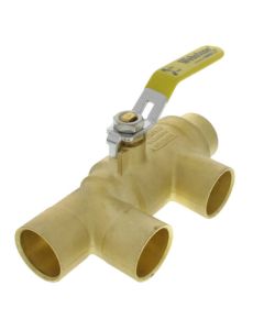 1-1/4" x 1-1/4" Pro-Pal Full Port Brass Ball Valve w/ Reversible Handle, Primary/Secondary Loop Purge Tee (600 WOG)