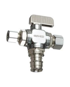 1/2" Expansion PEX x 3/8" x 1/4" OD Comp Angle Dual Outlet Supply Stop Valve, Lead Free (Chrome Plated)