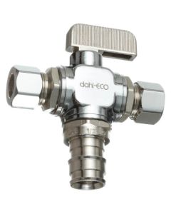 1/2" Expansion PEX x 3/8" OD Comp x 3/8" OD Angle Dual Outlet Stop Valve, Lead Free (Chrome Plated)