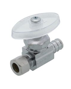 1/2" PEX Crimp x 3/8" OD Comp. Straight Stop Valve, Multi-Turn, Lead Free (Chrome Plated)