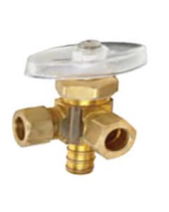 1/2" PEX Crimp x 3/8" x 3/8" OD Comp. Dual Outlet Stop Valve, Multi-Turn, Lead Free (Rough Brass)