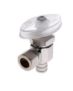 1/2" PEX Crimp x  3/8" OD Comp. Angle Stop Valve, Multi-Turn, Lead Free (Chrome Plated)
