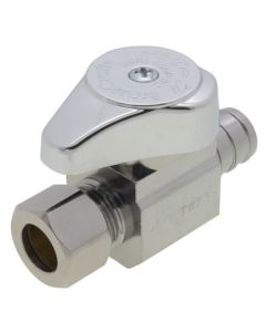 1/2" PEX Crimp x 3/8" OD Comp 1/4 Turn Supply Straight Stop (Chrome Plated)