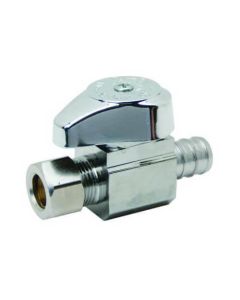 1/2" PEX Crimp x 3/8" OD Comp 1/4 Turn Supply Straight Stop (Rough Brass)