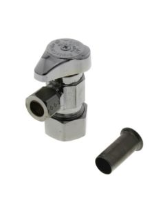 1/2" PEX Crimp x 3/8" OD Comp. Angle Stop w/ Tube Insert 1/4 Turn (Chrome Plated)