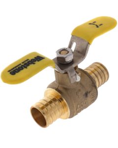 1" PEX Crimp Brass Ball Valve w/ Stainless Steel Wing Style "T" Handle & Adjustable Packing Gland