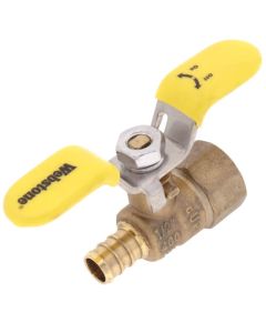 1/2" PEX Crimp x FNPT Brass Ball Valve w/ Stainless Steel Wing Style "T" Handle & Adjustable Packing Gland