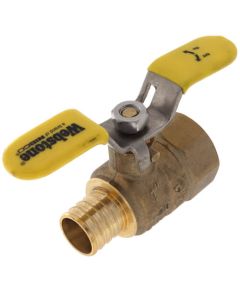 1" PEX Crimp x FNPT Brass Ball Valve w/ Stainless Steel Wing Style "T" Handle & Adjustable Packing Gland