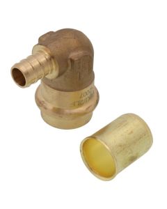 5/8" x 3/4" PEX Crimp x Copper Press Brass Transition Elbow w/ Copper Tube Stiffener For Use w/ Baseboard (Lead Free)