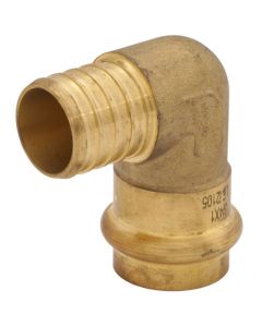 1" x 3/4" PEX Crimp x Copper Press Brass 90-Degree Transition Elbow (Lead Free)