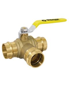 1-1/4" Press 3-Way DZR Brass Ball Valve w/ L-Port (Lead Free)