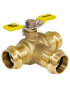 1-1/4" Press 3-Way DZR Brass T-Flow Ball Valve (Lead Free)