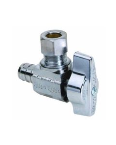 1/2" PEX Crimp x 3/8" OD Comp 1/4 Turn Supply Angle Stop (Chrome Plated)